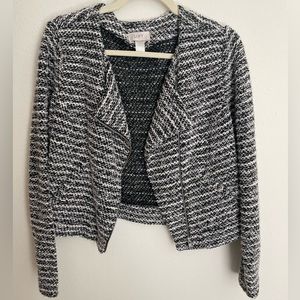 Ann Taylor LOFT tweed moto zip cardigan size medium